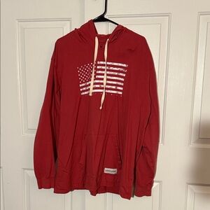 Life Is Good Red Light-Weight Hoodie with American Flag Design